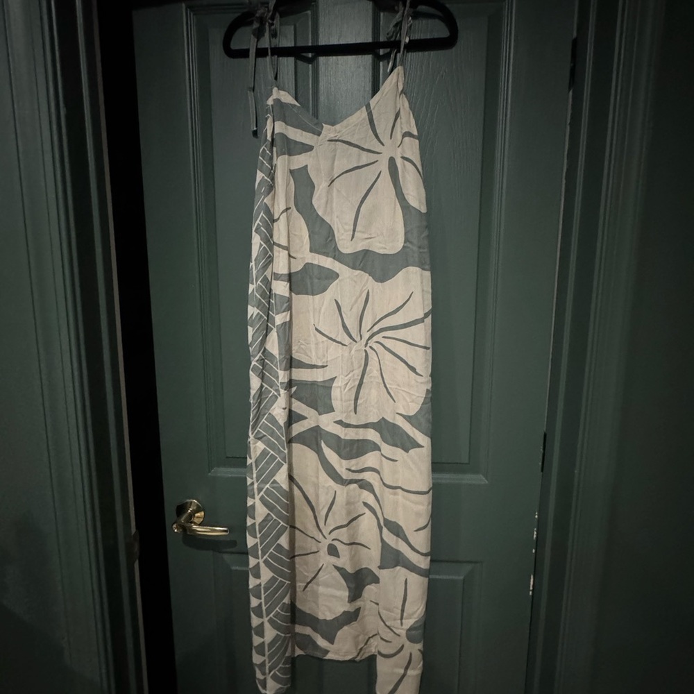 Gray and Cream Floral Maxi Dress
